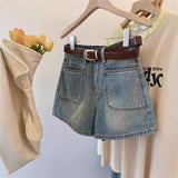 Vintage Denim Shorts Women Summer Thin High-Waisted Shade Across The Thin Small A Word Casual Broad Leg Hot Pants