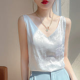 Silk Satin 2026 Spring And Summer New Women's Short Loose V-Necked T-Carb Tamales On The Back Of The Blouse Strap