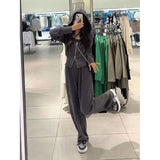 Salt Leisure Sportswear Suit Women's Spring And Autumn Port Style Retro Loose Thin Hooded Sweaty Two-Piece Set