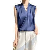 Silk Satin 2026 Spring And Summer Women's New Body Repair V Collar Wide Shoulder Short Sleeveless Sling Sling Sling Vest