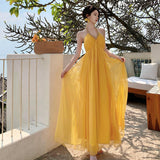 French High-End Heavy Industry Diamond Hanging Neck Hanging Dress Women's New Summer Waist Thin Holiday Dress