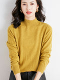 Wool Blended 2026 Autumn And Winter New Lady Loose Half-High-Neck Solid Color Short Jacket Sweater
