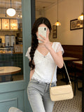 Purely Want Bm Style White Lace V-Neck Short-Sleeved T-Shirt Girl Spring And Summer 2026 New Hot Girl Repair With A Short Top