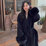 French Temperament Long Coat Women's Autumn And Winter Design Chic Hairy Sleeve Temperament Casual Wind Coat