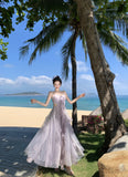 Dopamine's Beautiful Atmosphere Purple Mesh Yarn Brae Slings Large Swing Skirt Super Xian Island Resort Beach Skirt