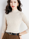Fine-Woven Wool 2026 Autumn And Winter New Lady Body Half-High-Neck Solid Color Jersey Sweater