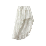 Irregular Lace Dress Woman 2025 Spring Cake Dress Design High Waist Medium Long Skirt 8909
