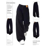 Large-Size Fatmm Black Broad-Legged Jeans Women's Autumn And Winter Plus Velvet Pants Loose Thin Pear-Shaped Body Straight Trousers