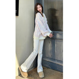 White Micro-Horn Jeans Women's Autumn And Winter High Waist Slim Slimy Feeling Lengthed Drag Horseshoe Pants
