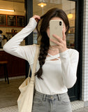 White Inside Cross-Care Machine Bottom T-Shirt Spring And Autumn Chic Tunic Dress Simple Design Sense Long-Sleeved T-Shirt