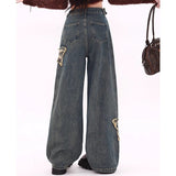 Vintage Side Zip-And-Rhair Straight Jeans Women's Spring And Summer Trend New Butterfly Sticker Drag Trousers