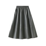 Simulation Leather Retro Style Skirt Long Half Skirt Female High-Waist A Skirt Temperament Umbrella Skirt 1839
