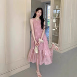 Large-Size Fat Mm Summer French Retro Gentle Wind Fake Two Hundred-Fold Sleeveless Vest Dress Featinized Long Dress