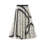 100-Fold Letter Print Skirt Women Autumn New Tight Waist Long Umbrella Skirt 2125