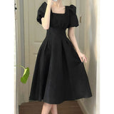 French Black Dress Women 2026 Summer New Niche Side To Receive Waist Thin Temperament Korean Version Bubble Sleeve Dress