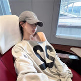 Vintage Letter Printing Edgy Lady Early Autumn Languid Casual Loose Oversize Slanted Shoulder Cover Coat