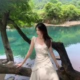 French Pure Lust Lotus Leaf Side Small Flying Sleeve Fairy Dress Spring And Summer New Irregular Hem Chiffon Long Skirt