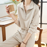 Casual Texture Sportswear Two Sets Of 2025 Autumn And Winter New Simple Collar Collar Trousers Women's Set