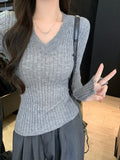 Spice Girls Black V-Neck Long-Sleeved Knitted Bottom Shirt Women In Autumn Sweater To Collect Thin Tops