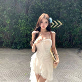 2026 Net Red Spring And Autumn Skirt Women Red Tuxedo Irregular Sexy Wearing Holiday Sling Dress