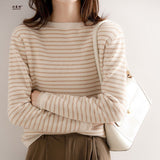Wool Blending 2026 Autumn And Winter New Women's Loose Striped Round Collar Short Inside A Sweater Bottom Knitted Shirt