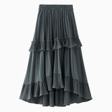 Half-Dress Woman Autumn A Word Folded Skirt New Front Short And Then Long Lotus Leaf Side Irregular Cake Skirt 8229