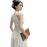 French V-Neck Hanging Neck Sleeveless Dress Female Summer Temperament To Show Skinny Dress Gentle Holiday Fairy Dress