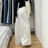 White Broad-Legged Jeans Women's Autumn And Winter New Large Size Fat Mm High Waist Thin Loose Pear-Shaped Body Drag Pants