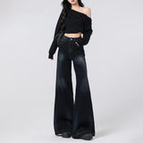 Vintage Blue Gray Wide-Legged Jeans Women's Winter Trend With New Loose High-Waisted Trousers