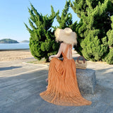 Suitable For Seaside Travel To Take Pictures Of Orange V-Necked Dress Women Feel The Beautiful Holiday Dress Of The Island