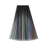 The New High-Rise Display Thin Double-Layer Mesh Yarn Gradually Changing Color Bright Color Long Skirt 2025 Spring And Summer Women 0859