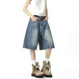 Jinjing's Same Denim Trousers In The Summer New Loose Leisure Shorts Wide-Legged Scissors Five-Point Trousers