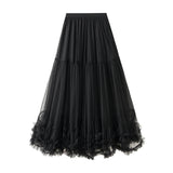Oversized Swing Design Fashion Mesh Dress Sweet Wooden Ear Lace A Word Big Swing Ponum Skirt 8023