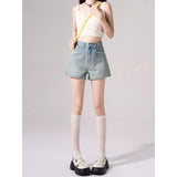 Wash Blue A Word Denim Shorts Women Summer New Pocket Splicing Design Feel Small Loose Hot Pants