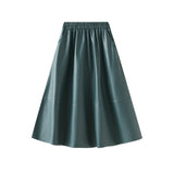 Simulation Leather Retro Style Skirt Long Half Skirt Female High-Waist A Skirt Temperament Umbrella Skirt 1839
