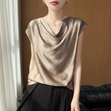 Silk Satin 2026 Spring And Summer New Short Female Style Swinging Silky Temperament T-Shirt Simple Short-Sleeved Top