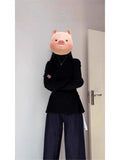 Fat MM Black Half-High Collar Long-Sleeved T-Shirt Girl Early Spring New Korean Version Of The Waist Thin High-End Feel Bottom Top