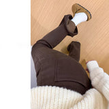 Millard Coffee Color Micro-Tlamb Jeans Women Winter Plus Thick Size Fat Mm Thin Pear Trumpet Trousers