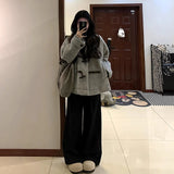 Grey Collar Horn Buckle Buckle Woman 2025 New Hair Coat Small Hepburn Style Temperament Korean