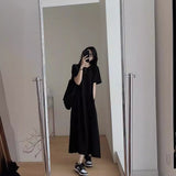 2027 Summer New Over-Knee Dress Fat MM Short-Sleeved T-Shirt Women Loose Thin Dormitory Casual Black Dress