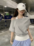 Two Hanging Neck Short-Sleeved T-Shirts For Women In Summer 2025 Summer Korean Hot Girls Showing Thin Shoulders