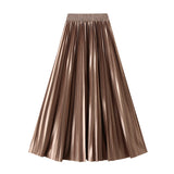 Korean Version Of The Thin Spring New Bright Face Luster High Waist 100 Folds A Word Showing Skinny Dress Half-Dress Skirt 6623