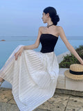 French Temperament Elegant Name-Word Shoulder Dress Women's New Beautiful Beautiful Breast Splicing 100 Folded Skirt