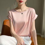 Silk Satin 2026 Spring And Summer Women's New Round Collar Temperament Jacket Large-Size Short-Sleeved T-Shirt Vest