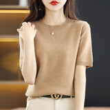 Wool Blended 2026 Autumn And Winter Women's New Loose Round-Neck Short-Case Small Design Short-Sleeved Top Knitwear Shirt