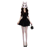Royal Sister Hepburn Style Black Polo Shirt Sleeveless Dress Temperament Super Good-Looking Waist A Word Fluffy Short Skirt