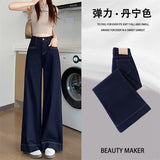 Denning Color Plus Velvet Broad-Legged Jeans Women's Autumn And Winter Loose Crotch Thickening Warm Not Bloated Lamb Straight Trousers