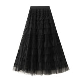 Spring And Summer New High-Rise Thin A-Layer Mesh Cake Skirt Long Skirt Fairy Dress 8075