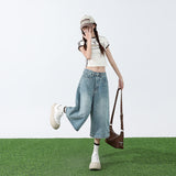 Light Blue Seven-Legged Jeans Women's Summer 2025 New Pear-Shaped Loose Thin Straight Trousers