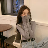 Half-High Collar Bottomed Bottoming Women's Spring And Autumn And Winter New White Long-Sleeved T-Shirt Wood In The Ear Of The Ocean High-End Coat